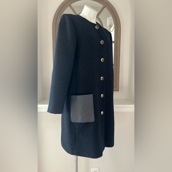 St. John Leather-Pocket Bracelet-Sleeve Textured Tweed Jacket Size 14 NEW $1,995 - Picture 8 of 14